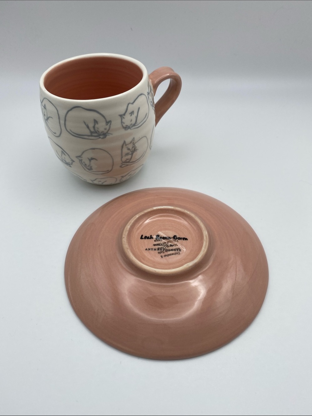 Cute Anthropologie cat cats cup and soucer for coffee espresso white pink new - Picture 5 of 13